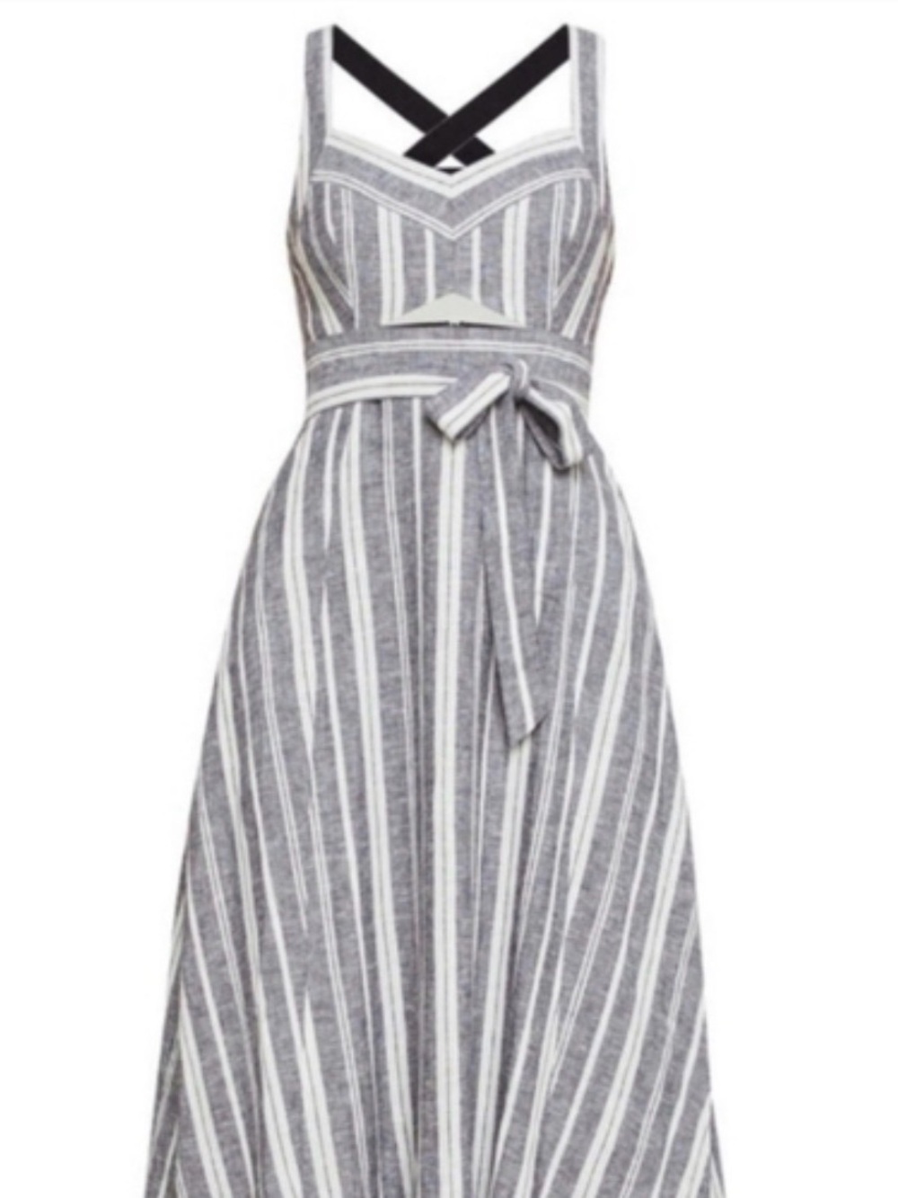 BCBGMAXAZRIA Navy/ White Striped Linen Dress V-Neck Womens 4 - Picture 2 of 16